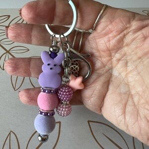 PEEPS Bunny Beaded Keychain / Purse Charm - Handmade